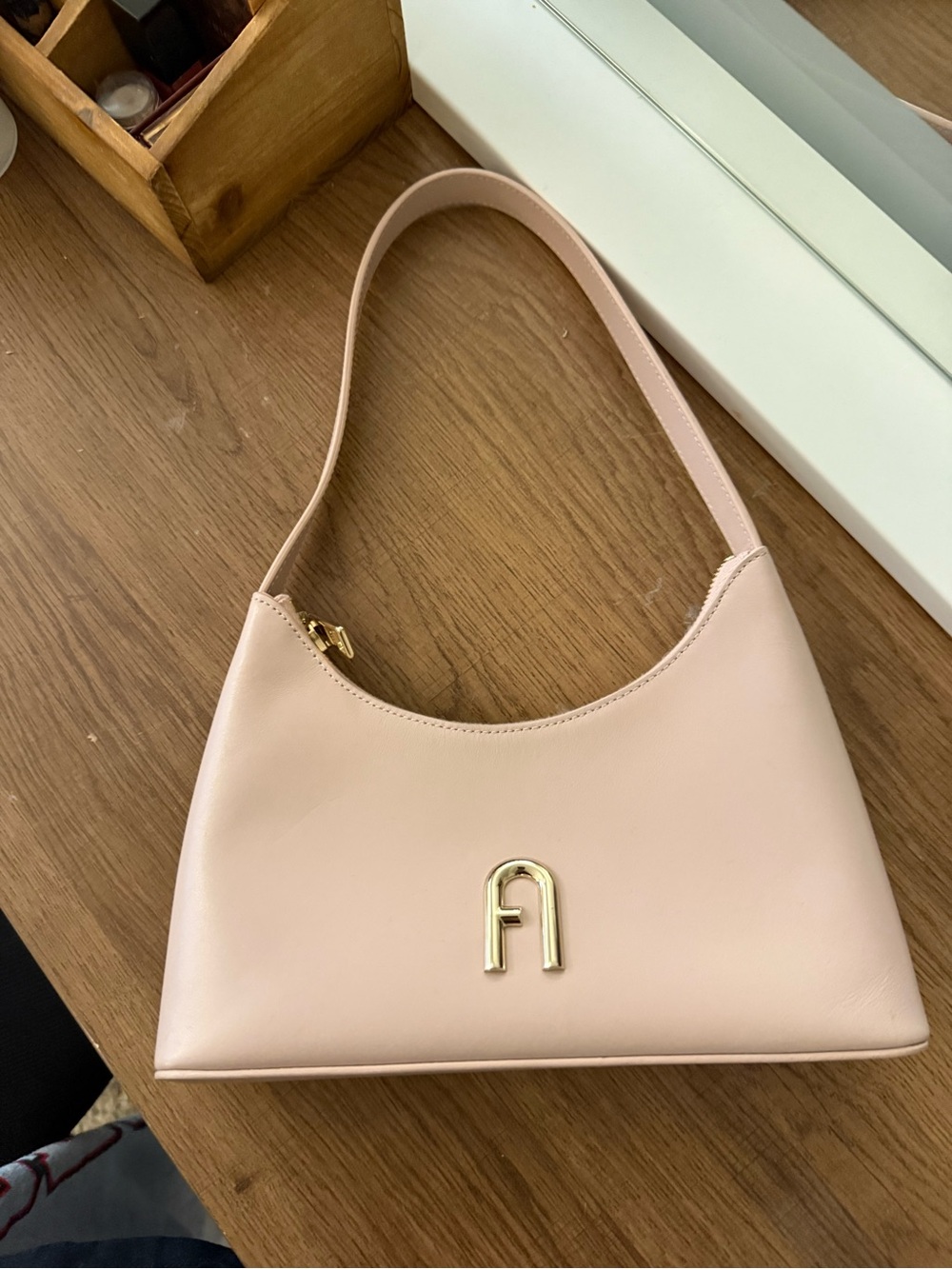 Furla Blush Leather Shoulder Bag with Gold Logo